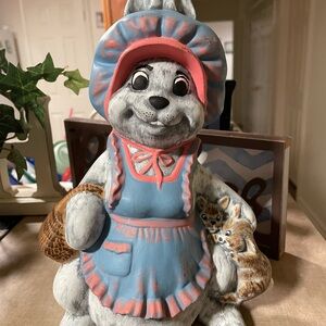 VNTG Byron Molds Blue and Pink Charming Bunny Figurine 14”